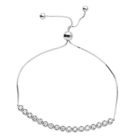 .925 Sterling Silver Rhodium Plated Cz Lariat Bracelet