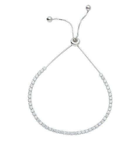 .925 Sterling Silver Rhodium Plated Cz Lariat Bracelet