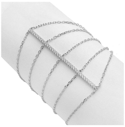 .925 Sterling Silver Rhodium Plated Cz Line Multi Chain Bracelet