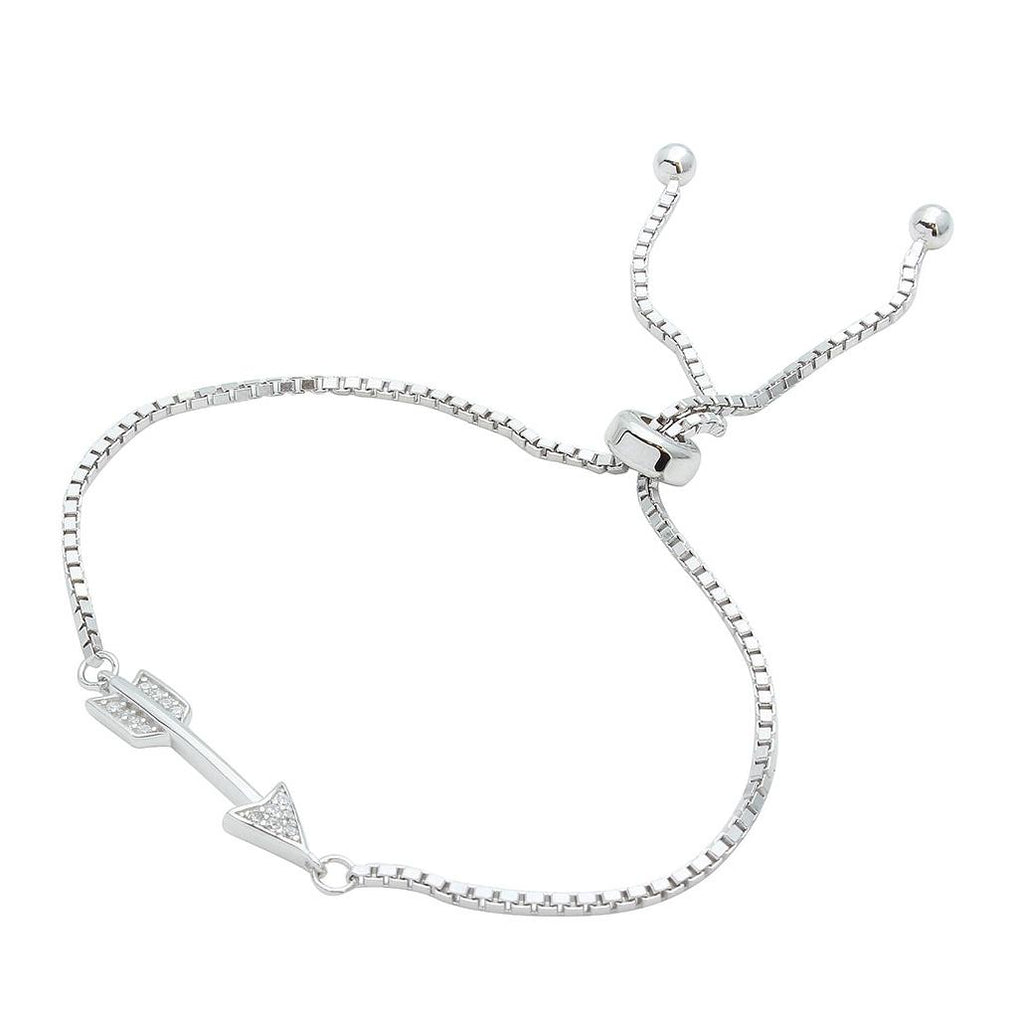 .925 Sterling Silver Rhodium Plated Cz Arrow Lariat Bracelet