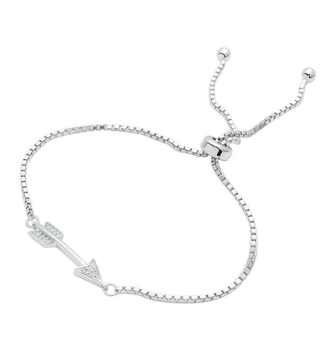 .925 Sterling Silver Rhodium Plated Cz Arrow Lariat Bracelet