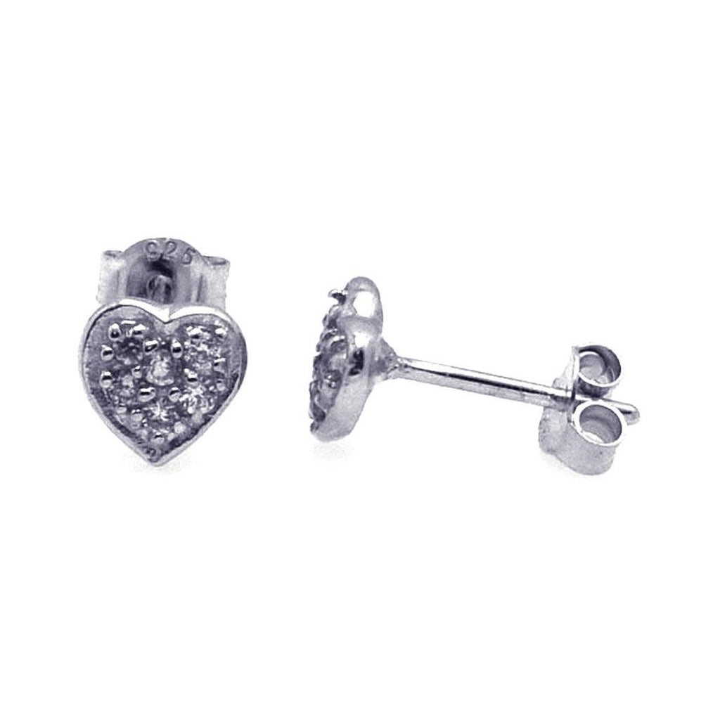 .925 Sterling Silver Rhodium Plated Cz Heart Stud Earring