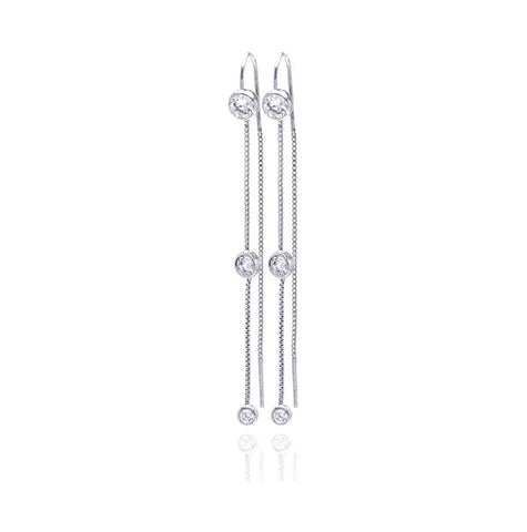 .925 Sterling Silver Rhodium Plated Round Cz Wire Earring