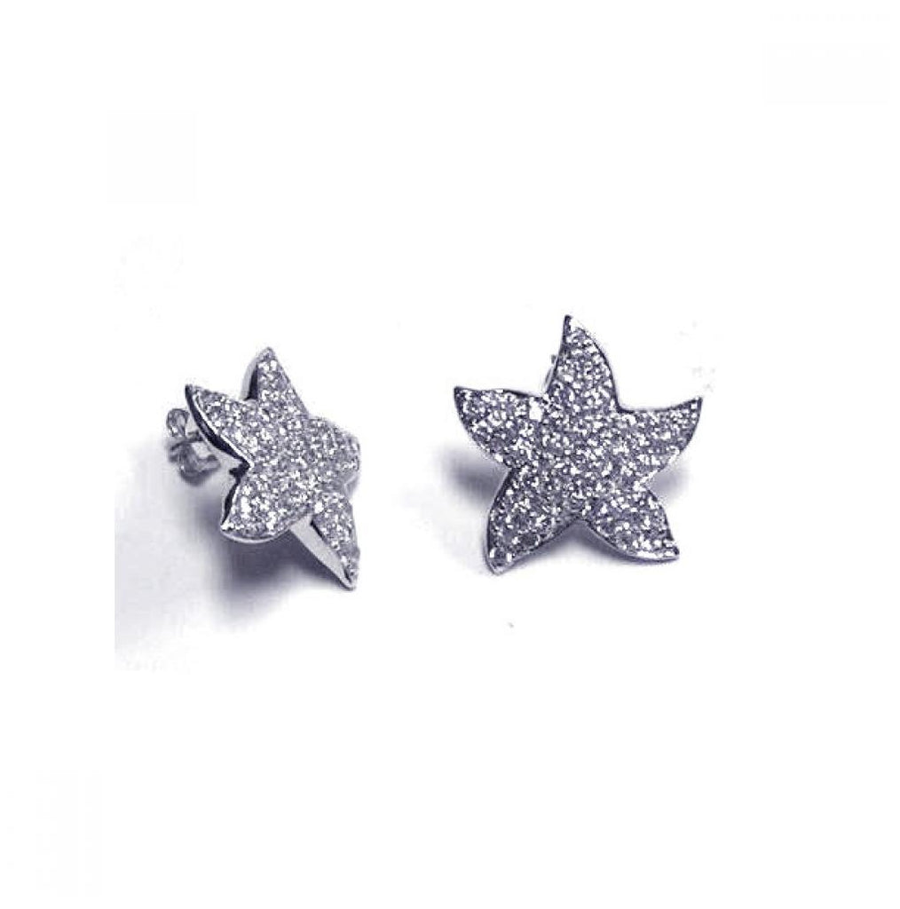 .925 Sterling Silver Rhodium Plated Cz Starfish Stud Earring