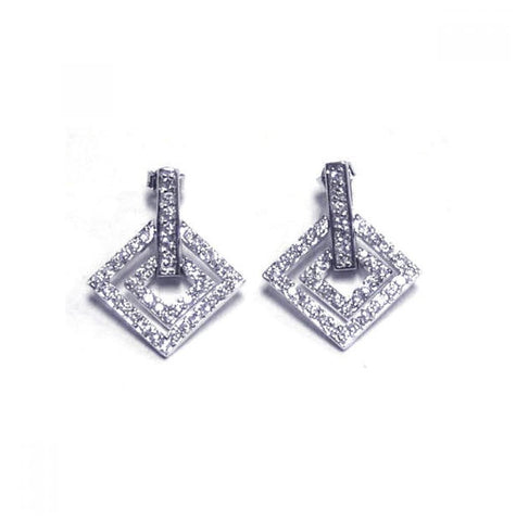 .925 Sterling Silver Rhodium Plated Cz Rectangular Stud Earring