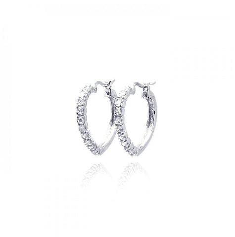 .925 Sterling Silver Rhodium Plated Half Eternity Cz Hoop Earring