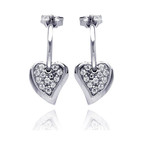 .925 Sterling Silver Rhodium Plated Cz Heart Shaped Dangling Earring