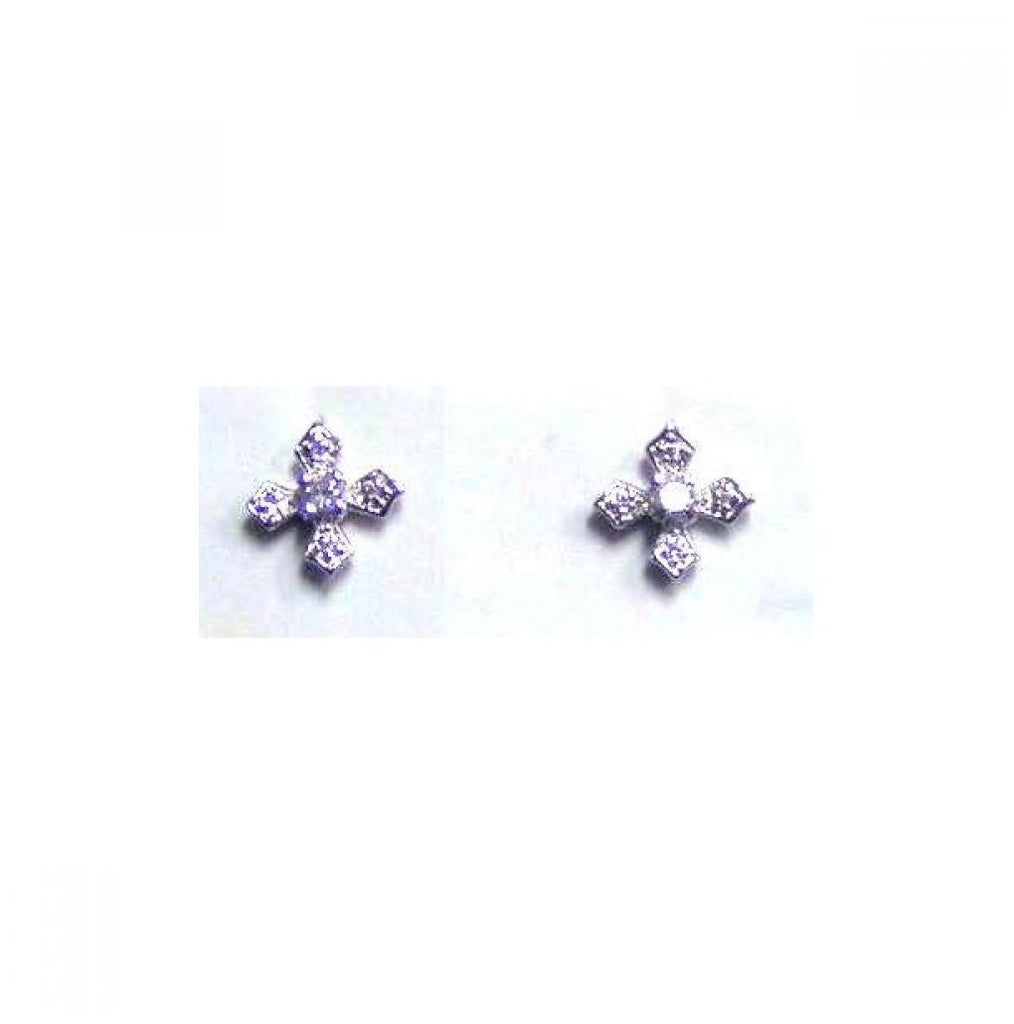 .925 Sterling Silver Rhodium Plated Cz Cross Stud Earring