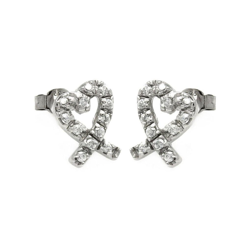 .925 Sterling Silver Rhodium Plated Cz Heart Shape Stud Earring -ste00047