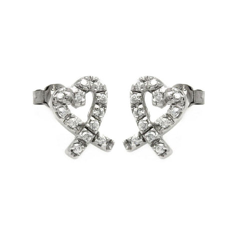 .925 Sterling Silver Rhodium Plated Cz Heart Shape Stud Earring -ste00047