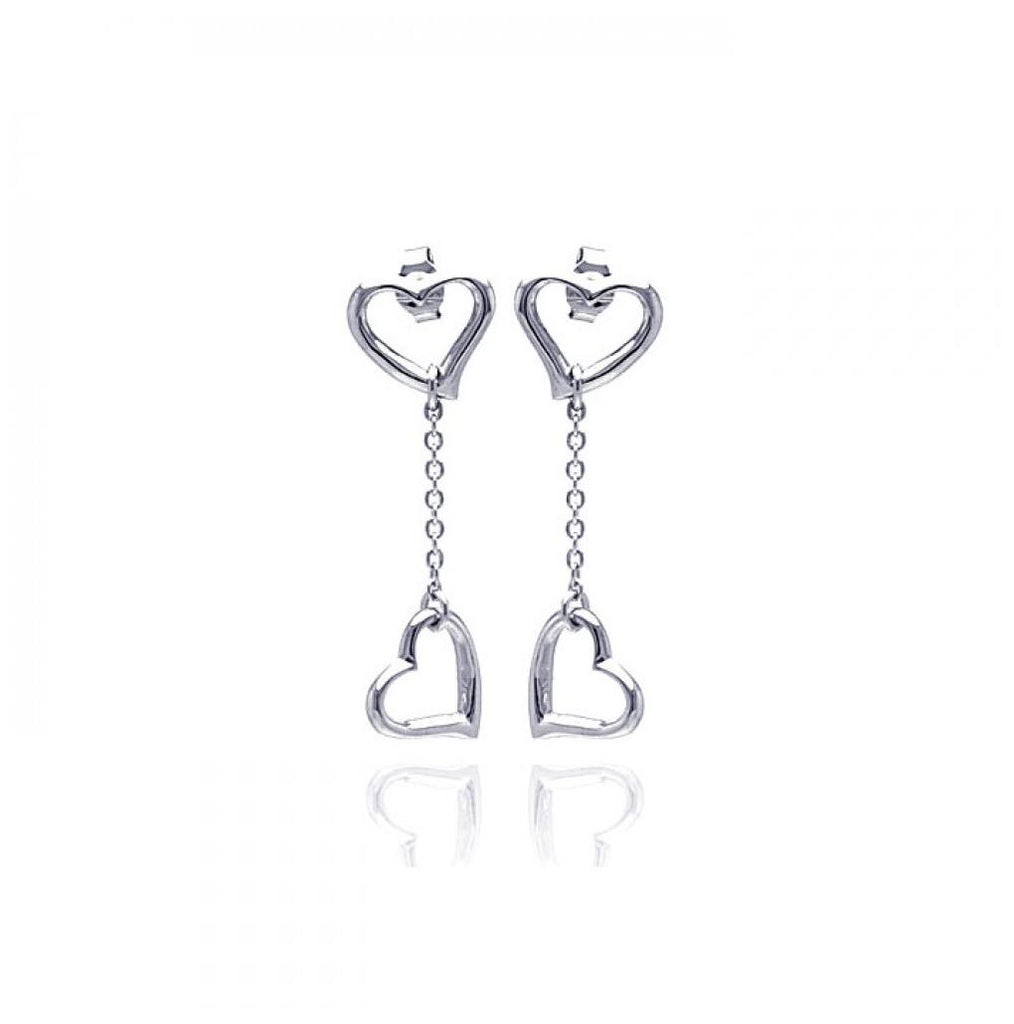 .925 Sterling Silver Rhodium Plated Heart Wire Dangling Earring