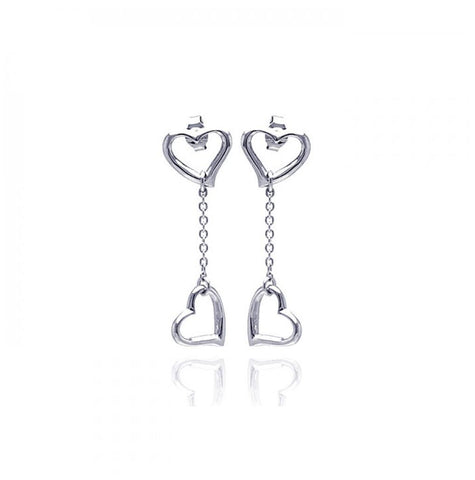 .925 Sterling Silver Rhodium Plated Heart Wire Dangling Earring