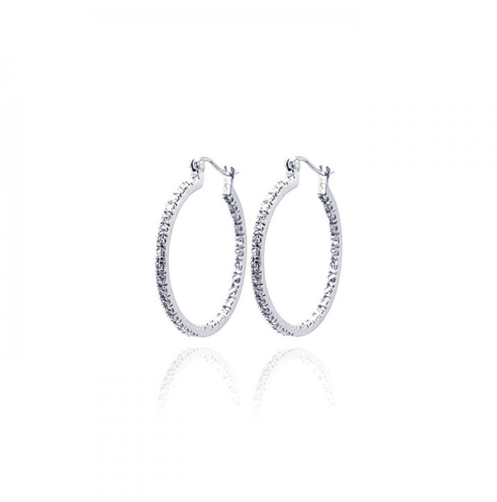 .925 Sterling Silver Rhodium Plated Cz Hoop Earring