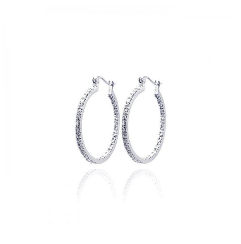 .925 Sterling Silver Rhodium Plated Cz Hoop Earring