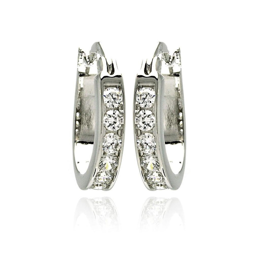 .925 Sterling Silver Rhodium Plated Cz Hoop Earring