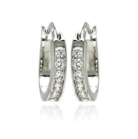 .925 Sterling Silver Rhodium Plated Cz Hoop Earring