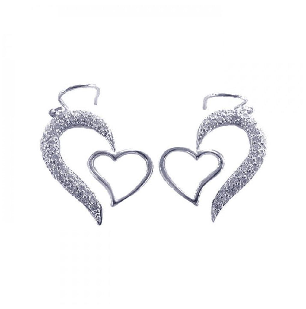 .925 Sterling Silver Rhodium Plated Half Heart Cz Heart Hook Earring