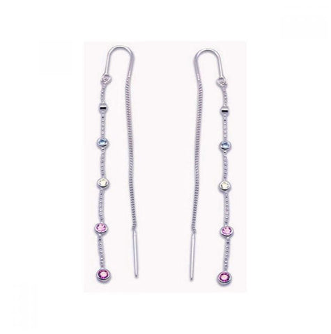 .925 Sterling Silver Rhodium Plated Mulitcolor Cz Single Strand Dangling Hook Earring