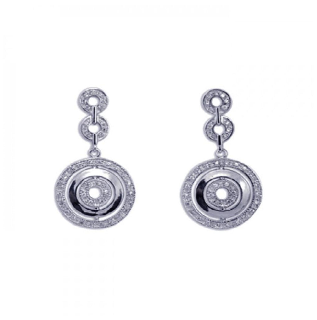 .925 Sterling Silver Rhodium Plated Round Cz Dangling Earring