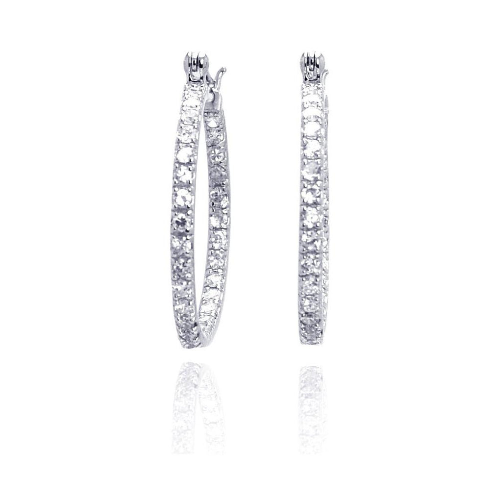 .925 Sterling Silver Rhodium Plated Cz Hoop Earring