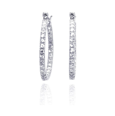 .925 Sterling Silver Rhodium Plated Cz Hoop Earring