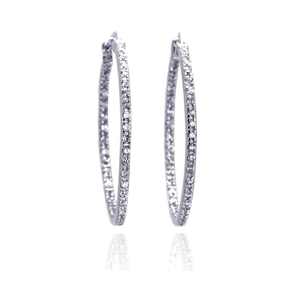 .925 Sterling Silver Rhodium Plated Cz Hoop Earring