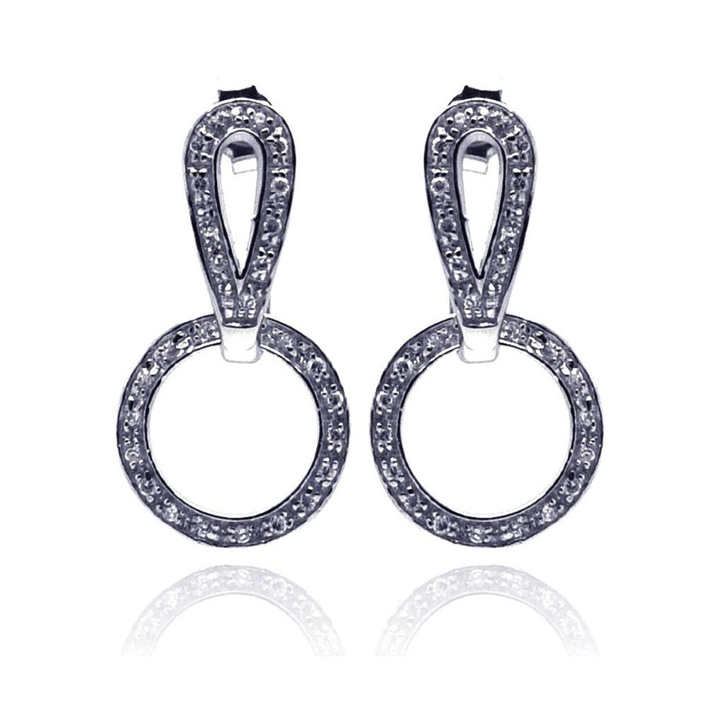 .925 Sterling Silver Rhodium Plated Two Piece Round Movable Cz Dangling Earring