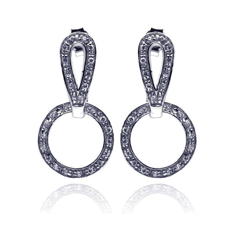 .925 Sterling Silver Rhodium Plated Two Piece Round Movable Cz Dangling Earring