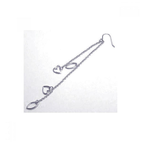 .925 Sterling Silver Rhodium Plated Two Strand Heart & Marqui Shaped Wire Dangling Hook Earring