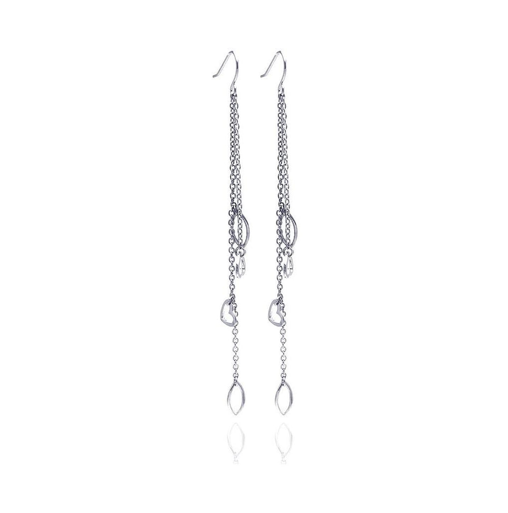 .925 Sterling Silver Rhodium Plated Heart & Marqui Multiple Wire Strand Dangling Earring