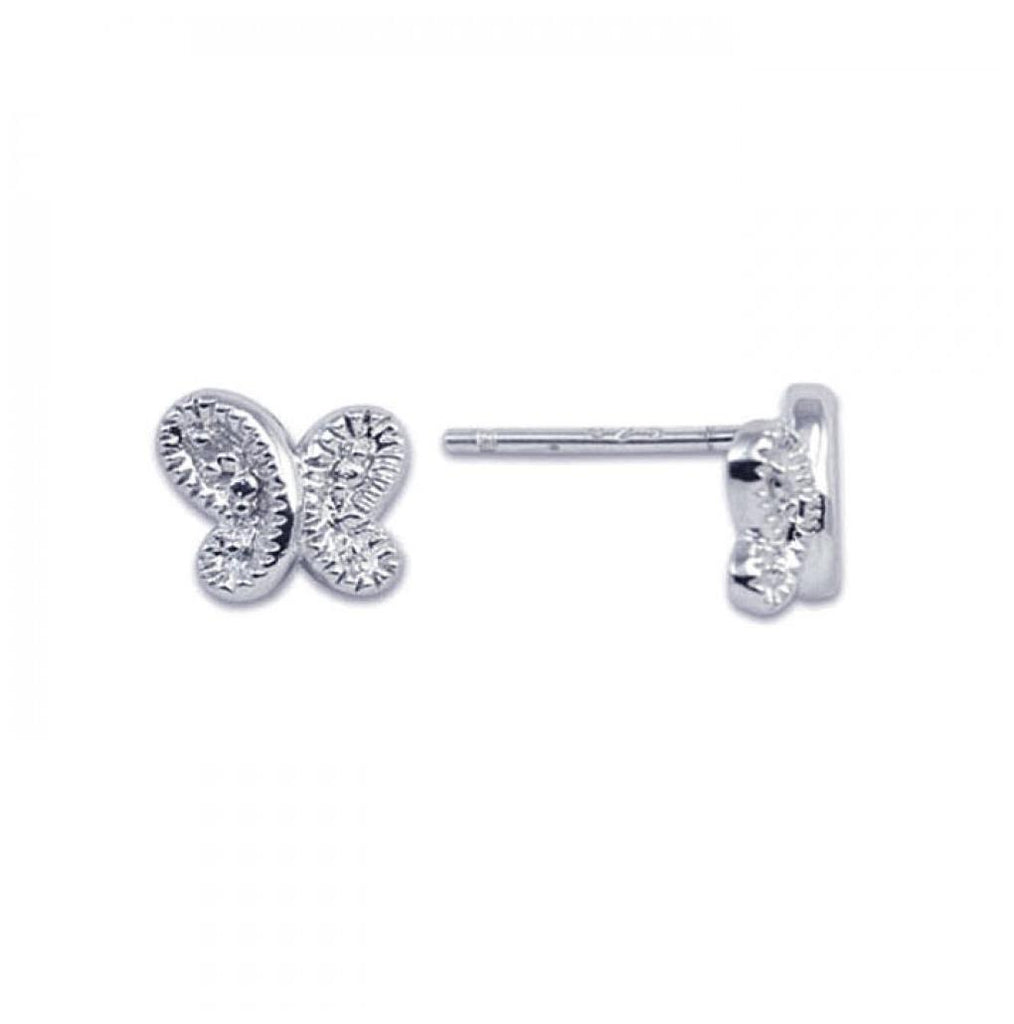 .925 Sterling Silver Rhodium Plated Butterfly Cz Post Earring