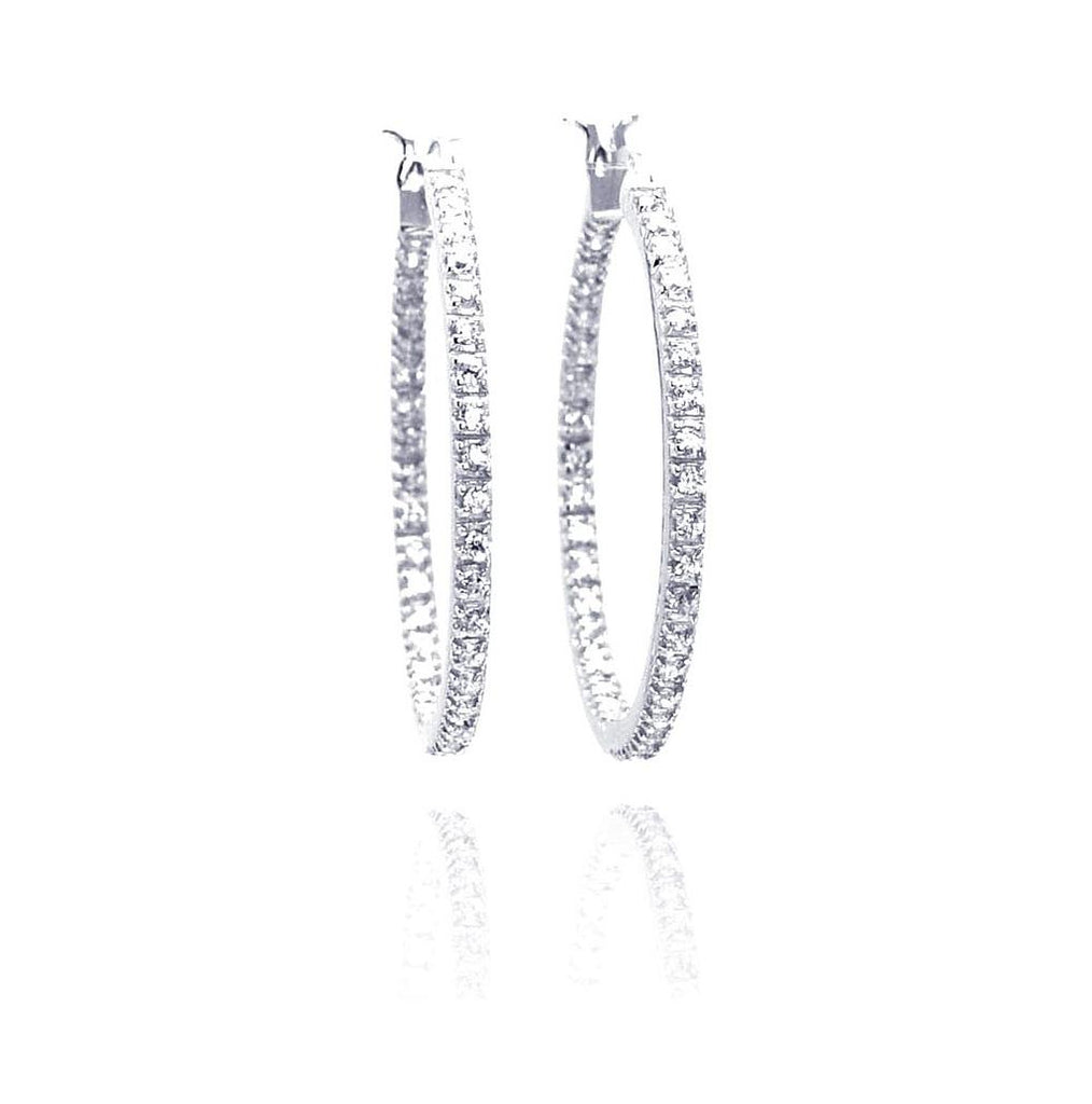 .925 Sterling Silver Rhodium Plated Cz Hoop Earring