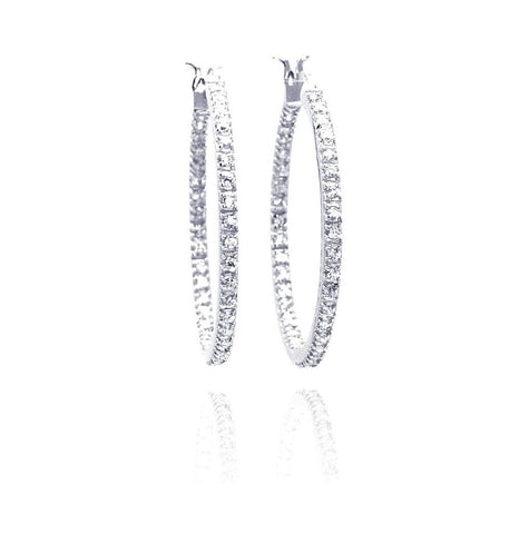 .925 Sterling Silver Rhodium Plated Cz Hoop Earring