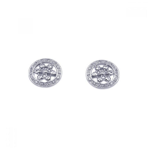 .925 Sterling Silver Rhodium Plated Round Helm Wheel Cz Stud Earring