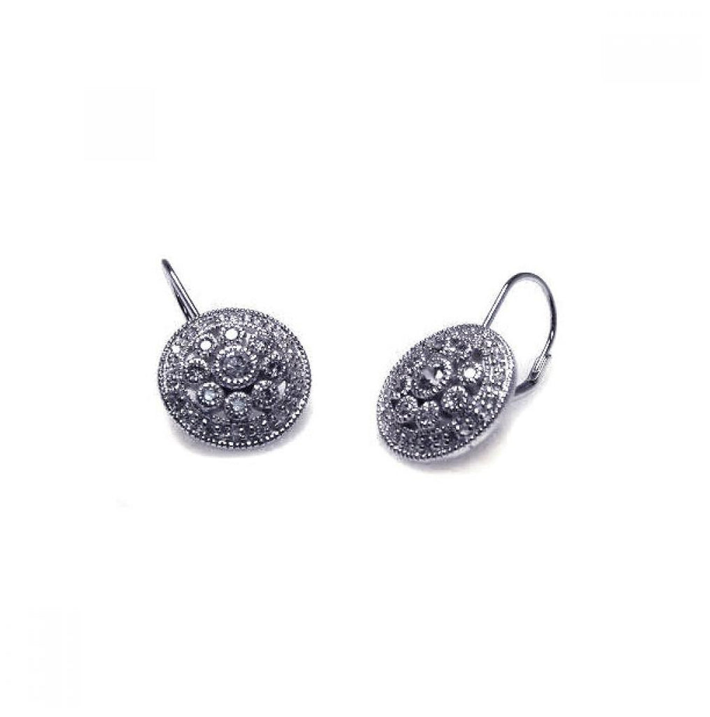 .925 Sterling Silver Rhodium Plated Round Cluster Cz Hook Earring