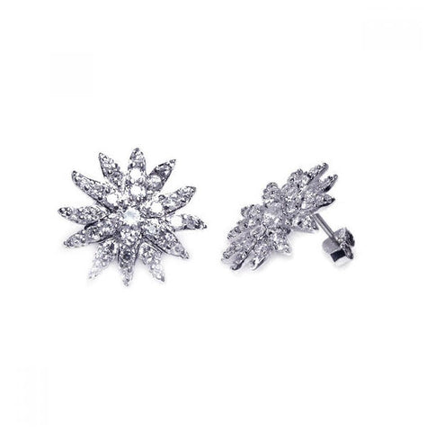 .925 Sterling Silver Rhodium Plated Cluster Cz Stud Earring