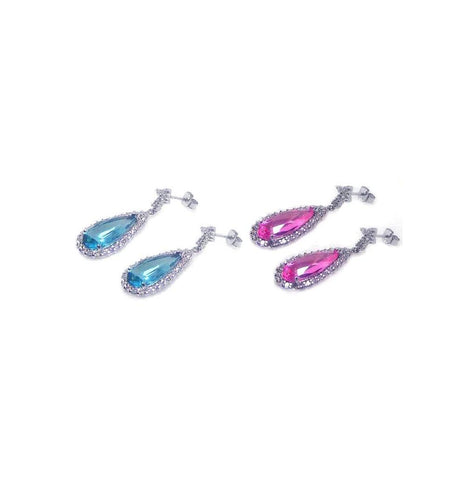 .925 Sterling Silver Rhodium Plated Multicolor Teardrop Cz Dangling Earring