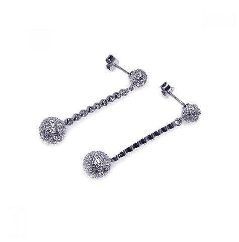 .925 Sterling Silver Rhodium Plated Round Cz Wire Dangling Earring