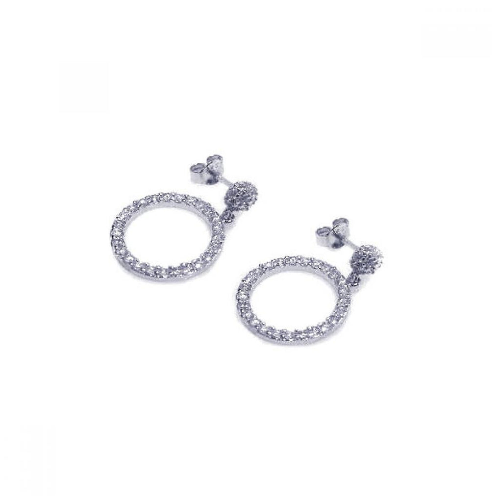 .925 Sterling Silver Rhodium Plated Round Cz Dangling Earring