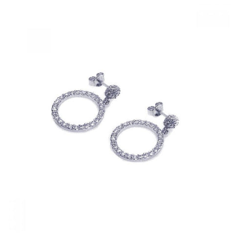 .925 Sterling Silver Rhodium Plated Round Cz Dangling Earring