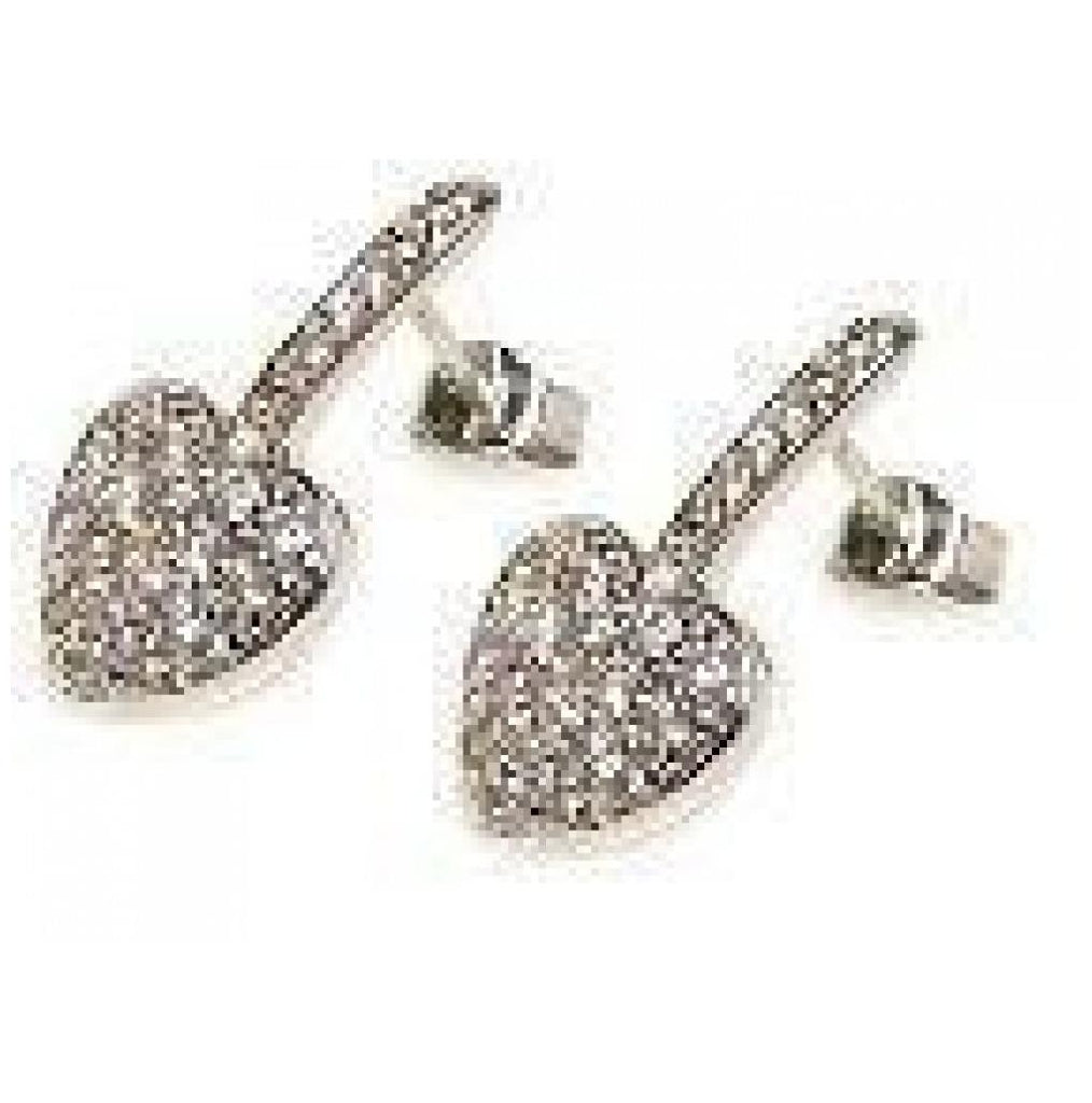 .925 Sterling Silver Rhodium Plated Heart Cz Stud Earring