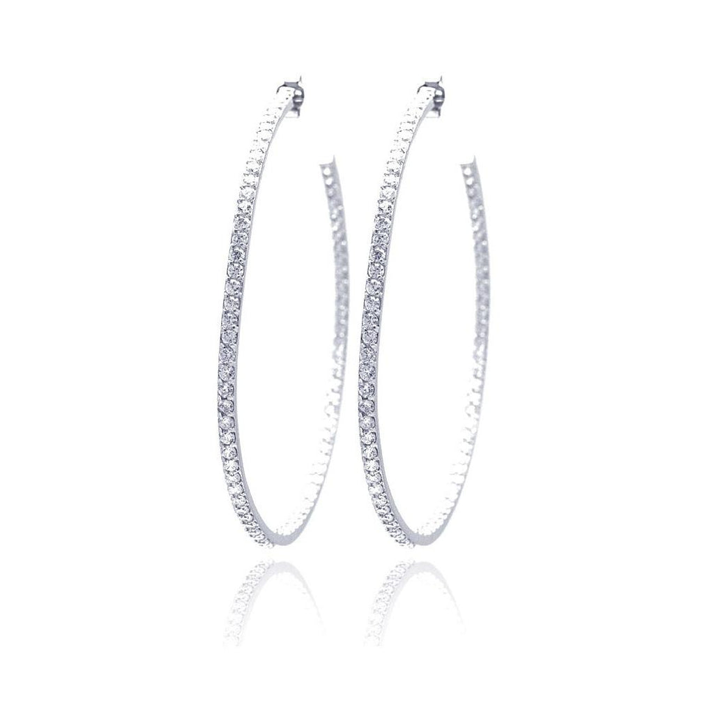 .925 Sterling Silver Rhodium Plated Cz Hoop Earring