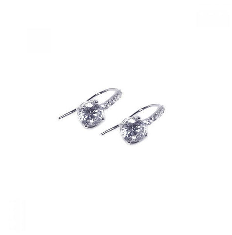 .925 Sterling Silver Rhodium Plated Round Cz Curved Hook Earring