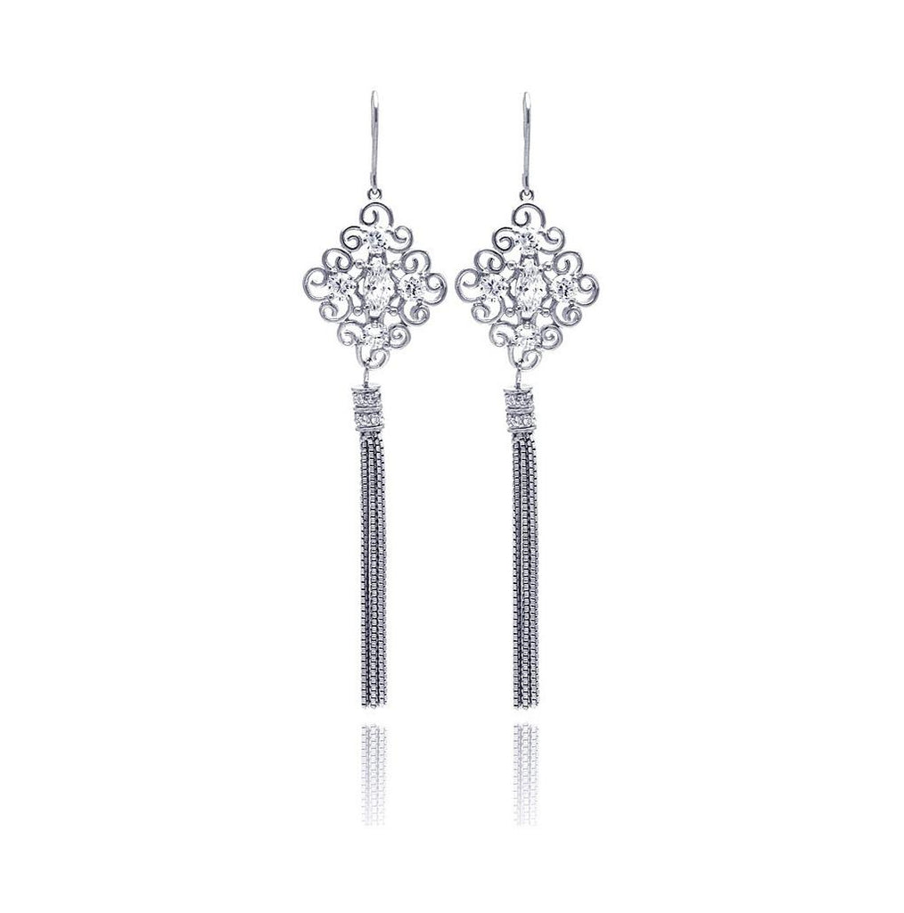 .925 Sterling Silver Rhodium Plated Chandelier Cz Muliti Strand Dangling Earring