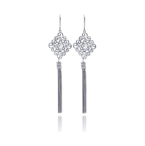 .925 Sterling Silver Rhodium Plated Chandelier Cz Muliti Strand Dangling Earring