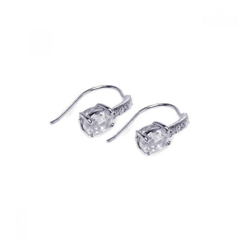 .925 Sterling Silver Rhodium Plated Square Round Cut Cz Hook Earring