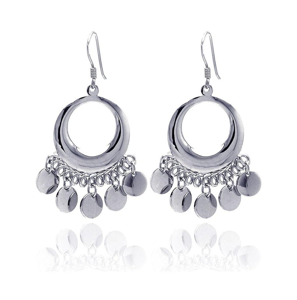 .925 Sterling Silver Rhodium Plated Ropund Flat Circle Dangling Hook Earring