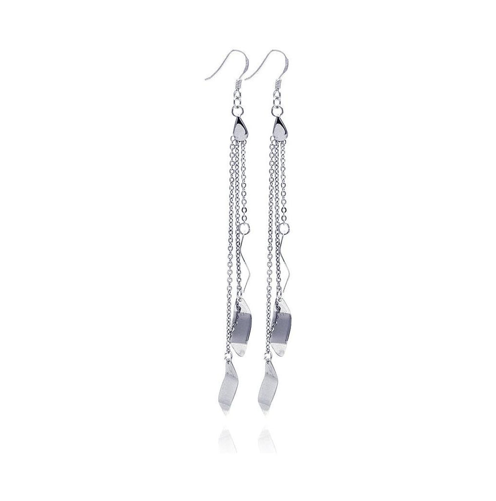 .925 Sterling Silver Rhodium Plated Flat Wavy Marqui Cz Wire Dangling Earring