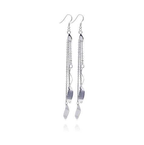 .925 Sterling Silver Rhodium Plated Flat Wavy Marqui Cz Wire Dangling Earring