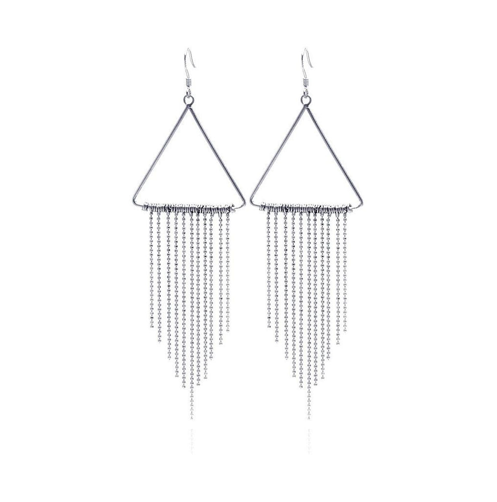 .925 Sterling Silver Rhodium Plated Triangle Multi Strand Dangling Chandelier Earring